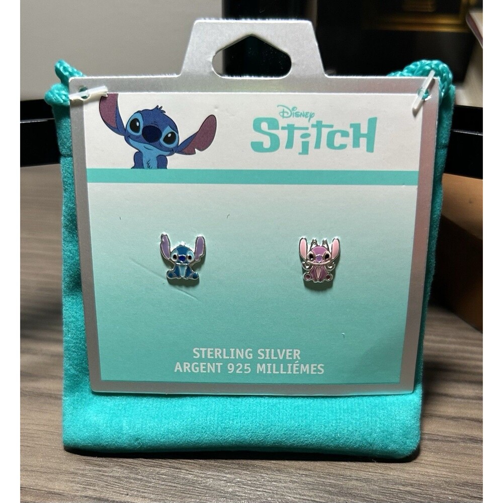Claire’s Disney Stitch Sterling Silver Earrings - Blue and Pink, New NWT